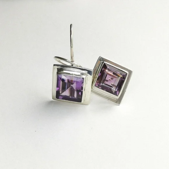 Square cut lavender amethyst drop earrings in Sterling Silver 🆕 - Picture 8 of 8